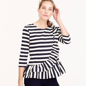 J.Crew | Navy & White Striped Ruffle Peplum NWOT
